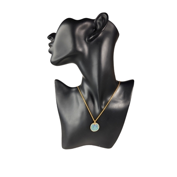 Turquoise Rhinestone Disc Necklace - Picture 1 of 6